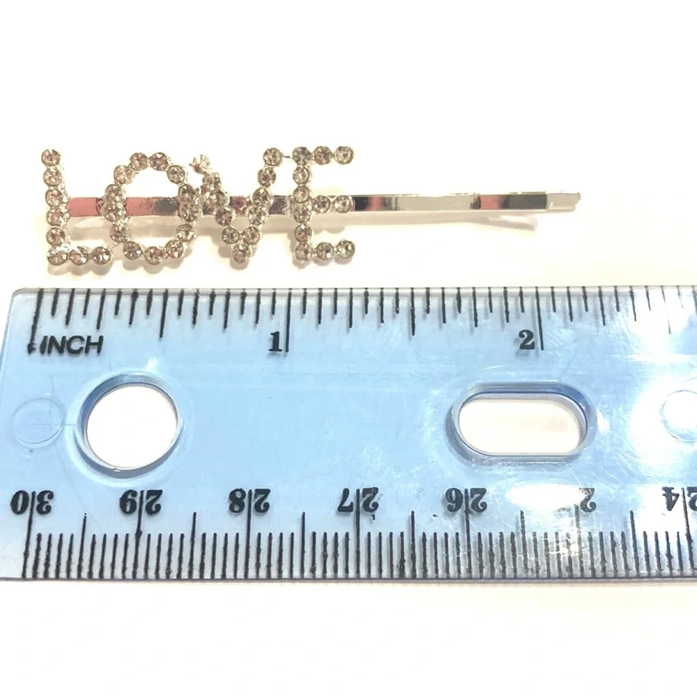 LOVE Hair Pins Set Of 2 Silver Tone Rhinestone Bobby Pins